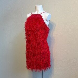 FINAL! Topshop Red Feathered Halter Top Mini Dress